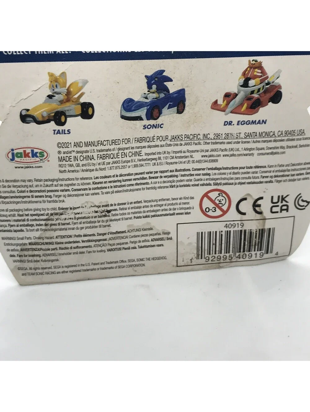 Sonic the Hedgehog Team Racing Speed Star Die-cast Car Jakks Pacific Dmg Card